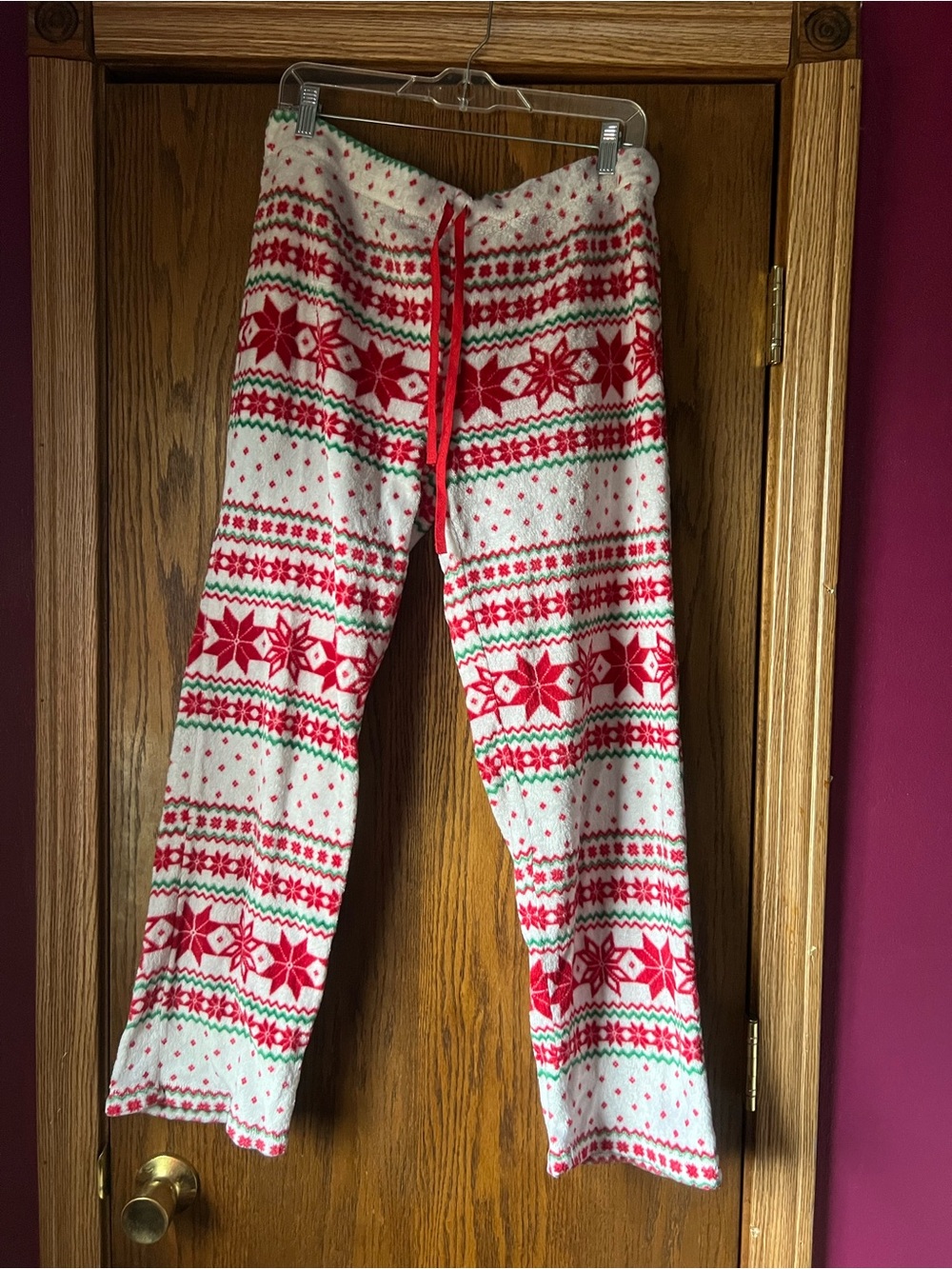 Kids White and Red Holiday Fleece Pajama Pants Large